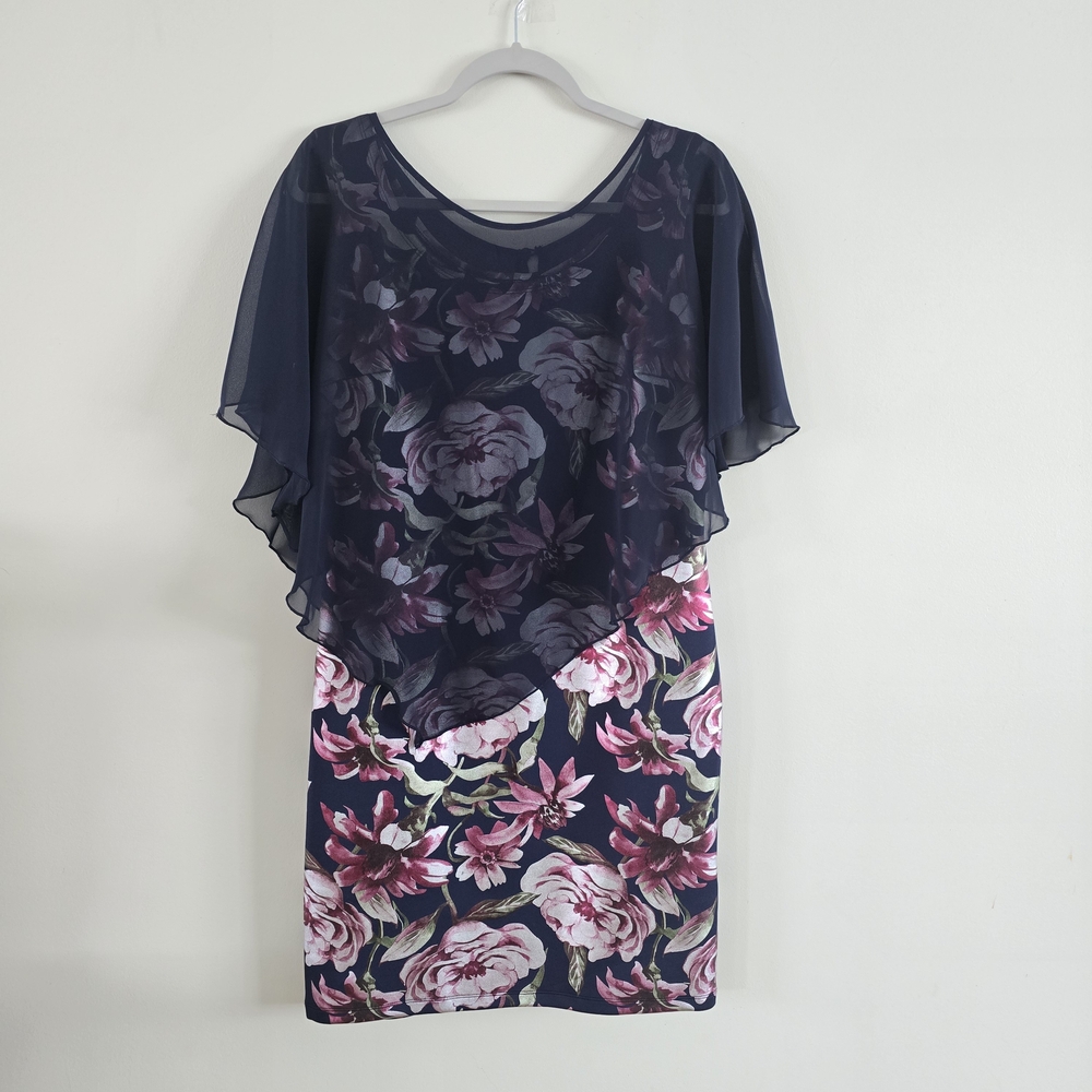 Enfocus Studio Navy Floral Asymmetrical Dress